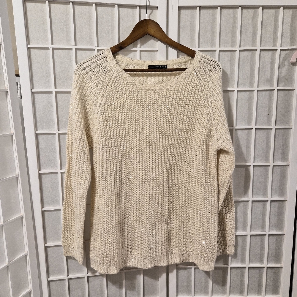 Vintage Cream Sparkling Knit Sweater Sz